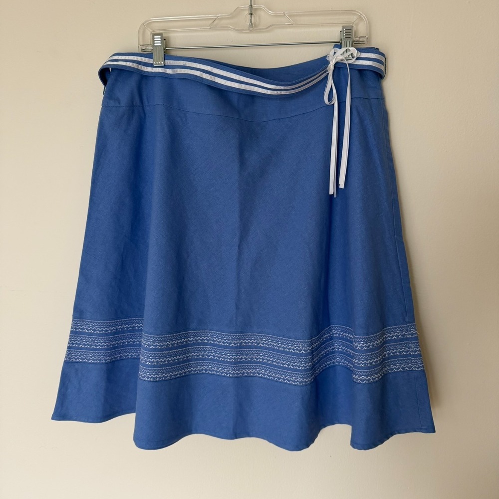 COVINGTON  Skirt Women's Size 16 Blue Embroidered Linen Rayon Summer Cottagecore